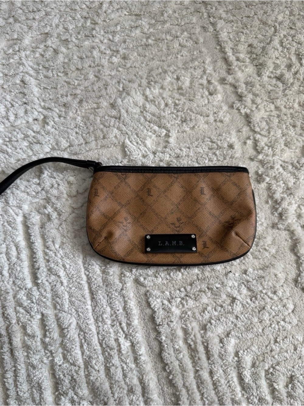 L.A.M.B. Brown Monogram Wristlet Clutch Logo Print Y2K Gwen Stefani